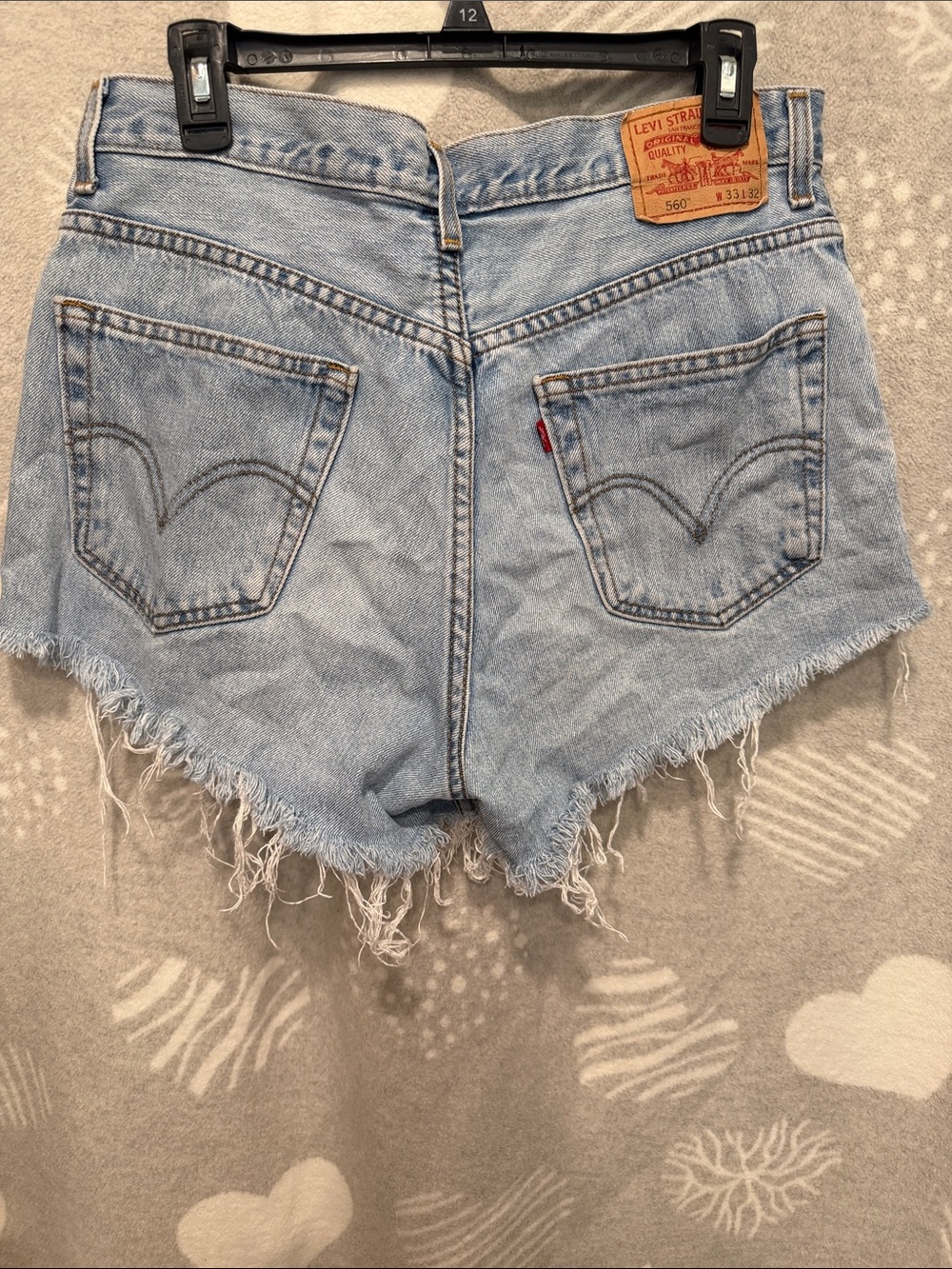 Levi's 560 Light Blue Frayed Hem Denim Shorts